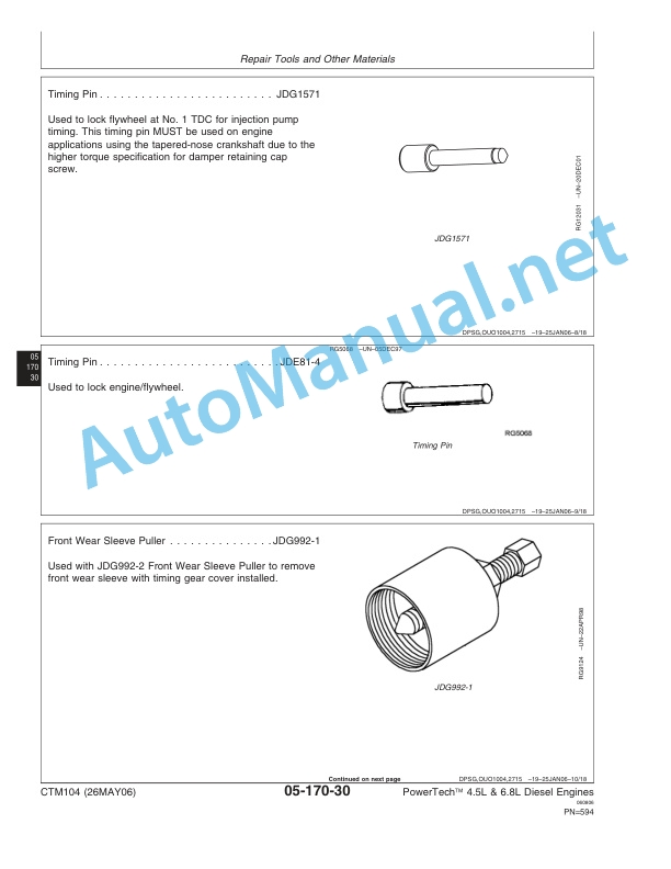 John Deere PowerTech 4.5L and 6.8L Diesel Engines Base Engine Component Technical Manual CTM104 26MAY06 5 John Deere PowerTech 4.5L and 6.8L Diesel Engines Base Engine Component Technical Manual CTM104 26MAY06-5