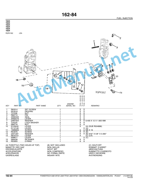 Alternative view of John Deere POWERTECH 6081AF001, 6081HF001, 6081TF001 OEM ENGINES Parts Catalog PC2527 Apr-08
