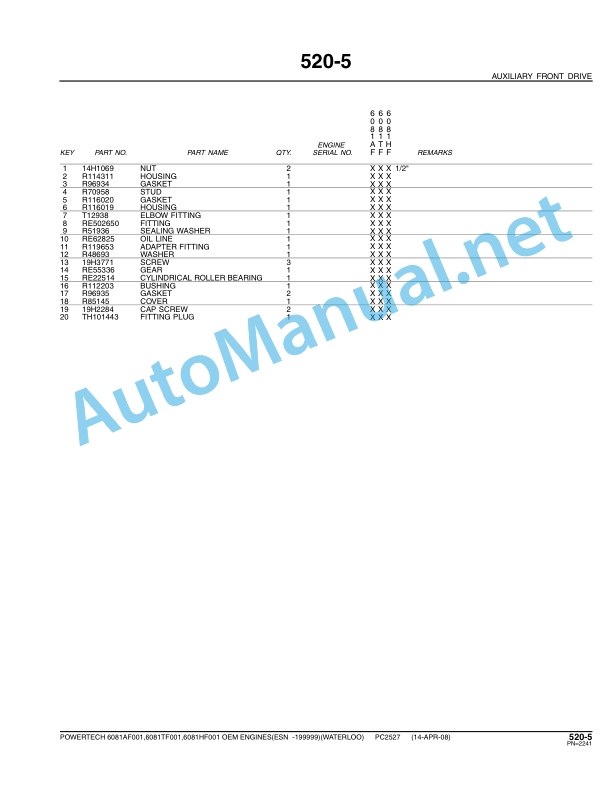 John Deere POWERTECH 6081AF001, 6081HF001, 6081TF001 OEM ENGINES Parts Catalog PC2527 Apr-08 5 John Deere POWERTECH 6081AF001, 6081HF001, 6081TF001 OEM ENGINES Parts Catalog PC2527 Apr-08 - Image 5