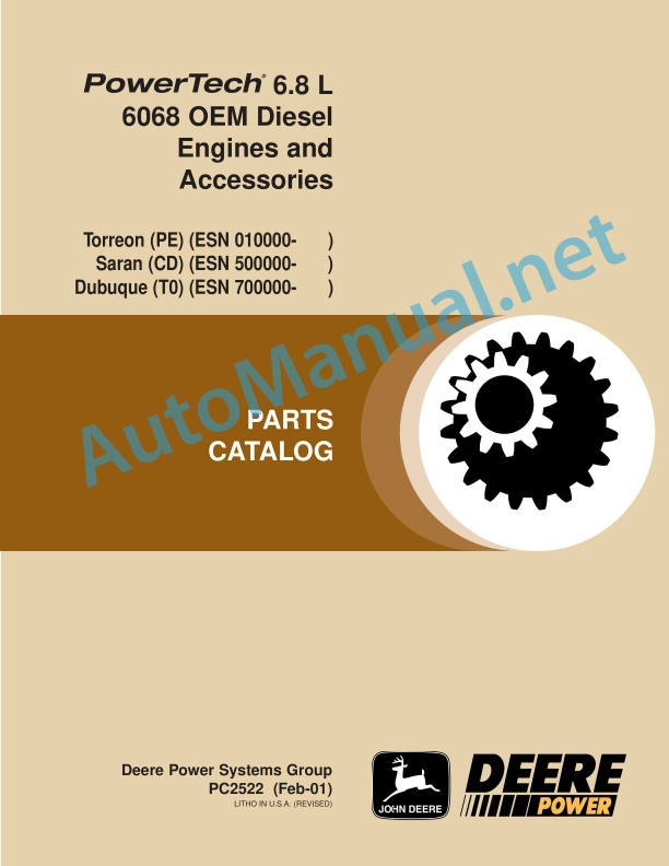 John Deere PowerTech 6.8 L 6068 OEM Diesel Engines and Accessories Parts Catalog PC2522 Feb-01