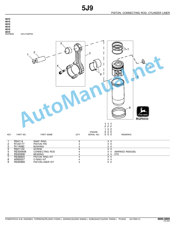 John Deere PowerTech 6.8 L 6068 OEM Diesel Engines and Accessories Parts Catalog PC2522 Feb-01 5 John Deere PowerTech 6.8 L 6068 OEM Diesel Engines and Accessories Parts Catalog PC2522 Feb-01 - Image 5