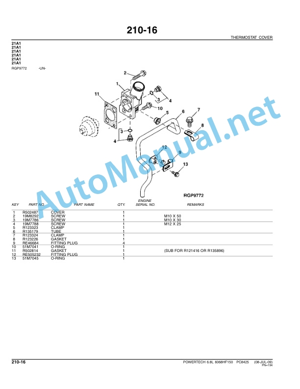 Alternative view of John Deere POWERTECH 6.8L 6068HF150 Parts Catalog PC8425 JUL-09