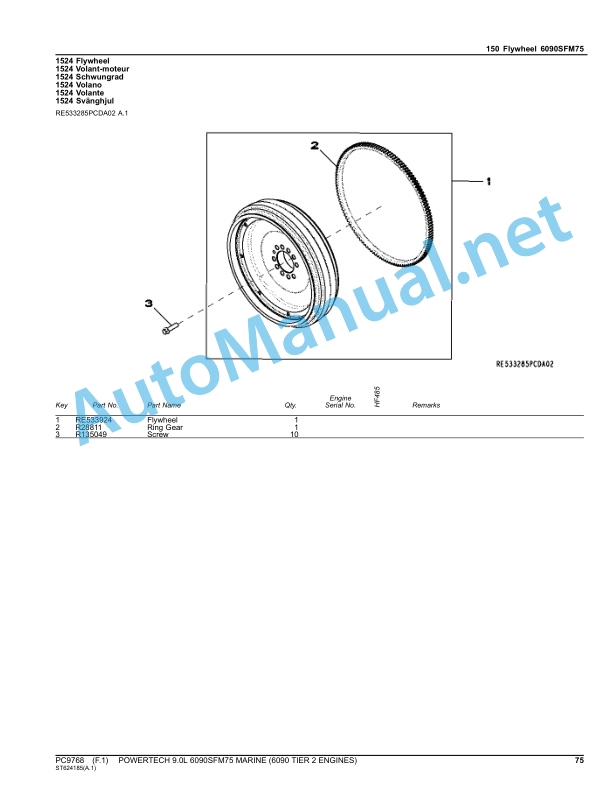 Alternative view of John Deere POWERTECH 9.0L 6090SFM75 Marine (6090 Tier 2 Engines) Parts Catalog PC9768 Jan-16