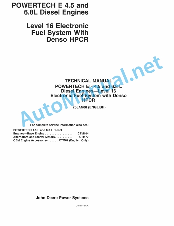 John Deere POWERTECH E 4.5 and 6.8 L Diesel Engines TECHNICAL MANUAL 25JAN08