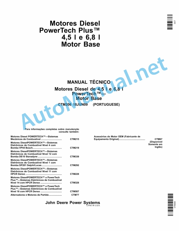 John Deere PowerTech Plus 4.5L and 6.8L Diesel Engines Base Component Technical Manual CTM206 18-Jun-09 Portuguese