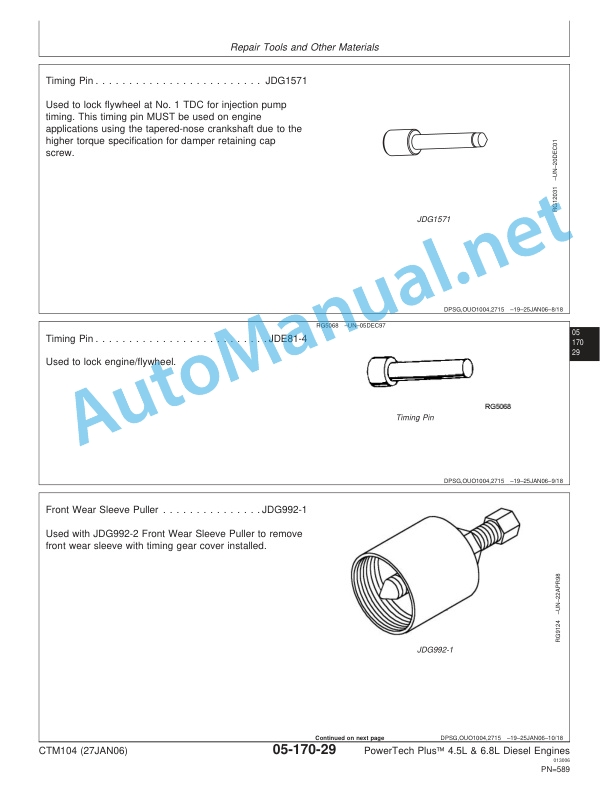 John Deere PowerTech Plus 4.5L and 6.8L Diesel Engines—Base Engine Component Technical Manual CTM104 27JAN06