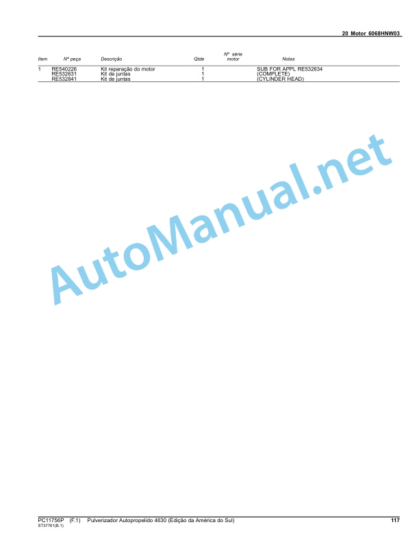 Alternative view of John Deere Pulverizador Autopropelido 4630 (South America Edition) Parts Catalog PC11756P August 2014 Portuguese