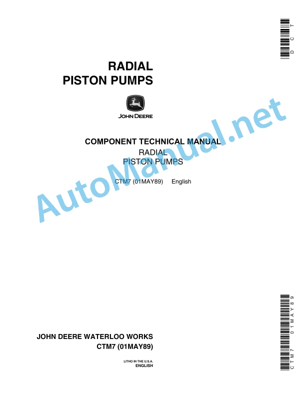 John Deere Radial Piston Pumps Component Technical Manual CTM7 (01MAY89)