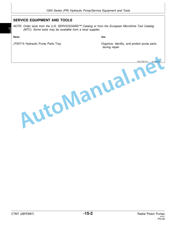 Alternative view of John Deere Radial Piston Pumps Component Technical Manual CTM7 (28FEB97) 28-Feb-97