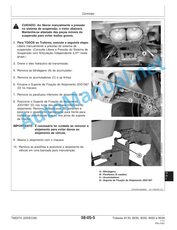 John Deere Repair of Tractors 8130, 8230, 8330, 8430 and 8530 Technical Manual TM2274 December 20th, 2006 Portuguese 4 John Deere Repair of Tractors 8130, 8230, 8330, 8430 and 8530 Technical Manual TM2274 December 20th, 2006 Portuguese - Image 4