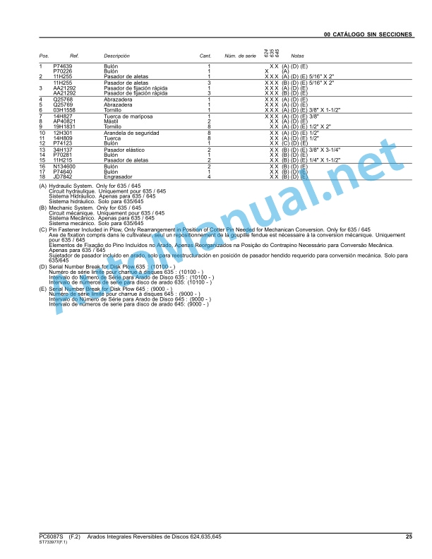 John Deere Reversible Integral Disk Harrows 624,635,645 Parts Catalog PC6087S August 2020 Spanish 3 John Deere Reversible Integral Disk Harrows 624,635,645 Parts Catalog PC6087S August 2020 Spanish-3
