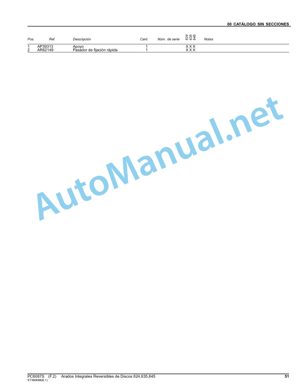 John Deere Reversible Integral Disk Harrows 624,635,645 Parts Catalog PC6087S August 2020 Spanish 5 John Deere Reversible Integral Disk Harrows 624,635,645 Parts Catalog PC6087S August 2020 Spanish-5