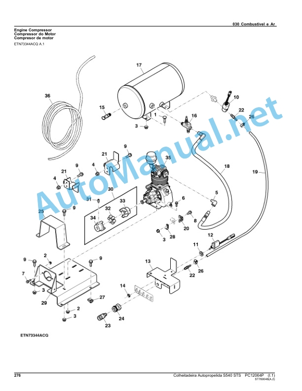 Alternative view of John Deere S540 STS Self-Propelled Harvester Parts Catalog PC12064P May 2014 Portuguese