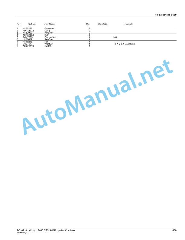 Alternative view of John Deere S680 STS Self-Propelled Combine Parts Catalog PC10718 Sep-12
