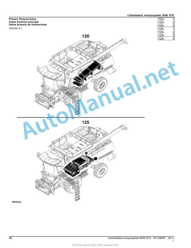 Alternative view of John Deere Self-Propelled Combine S540 STS Parts Catalog PC12064P Feb 2016 Portuguese