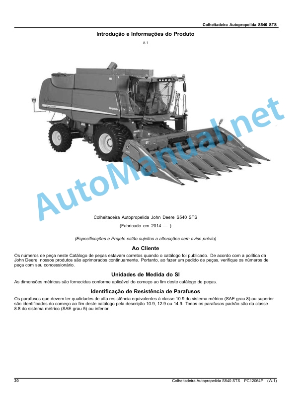 John Deere Self-Propelled Combine S540 STS Parts Catalog PC12064P Feb 2016 Portuguese 3 John Deere Self-Propelled Combine S540 STS Parts Catalog PC12064P Feb 2016 Portuguese - Image 3