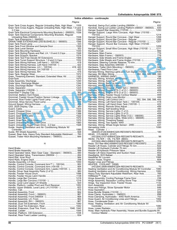 John Deere Self-Propelled Combine S540 STS Parts Catalog PC12064P Feb 2016 Portuguese 5 John Deere Self-Propelled Combine S540 STS Parts Catalog PC12064P Feb 2016 Portuguese - Image 5