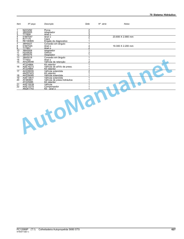 John Deere Self-Propelled Combine S680 STS Parts Catalog PC12068P June 2016 Portuguese 3 John Deere Self-Propelled Combine S680 STS Parts Catalog PC12068P June 2016 Portuguese - Image 3