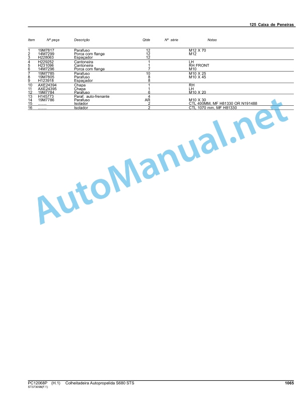 John Deere Self-Propelled Combine S680 STS Parts Catalog PC12068P September 2014 Portuguese 5 John Deere Self-Propelled Combine S680 STS Parts Catalog PC12068P September 2014 Portuguese-5