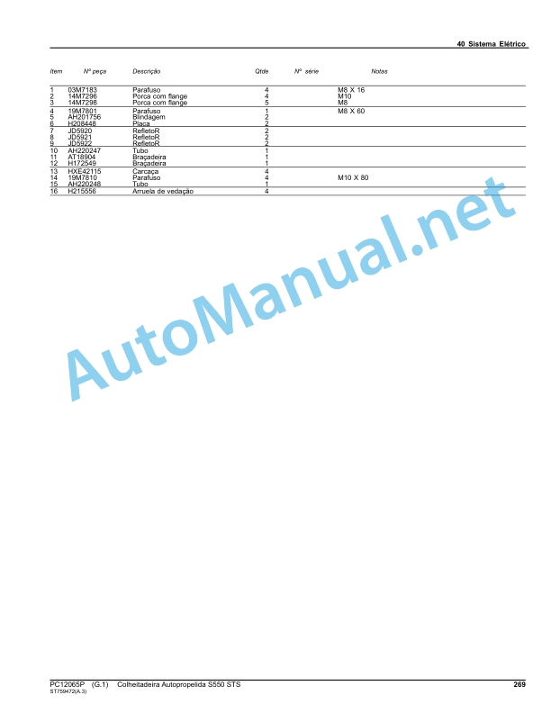Alternative view of John Deere Self-Propelled Harvester S550 STS Parts Catalog PC12065P August 2014 Portuguese