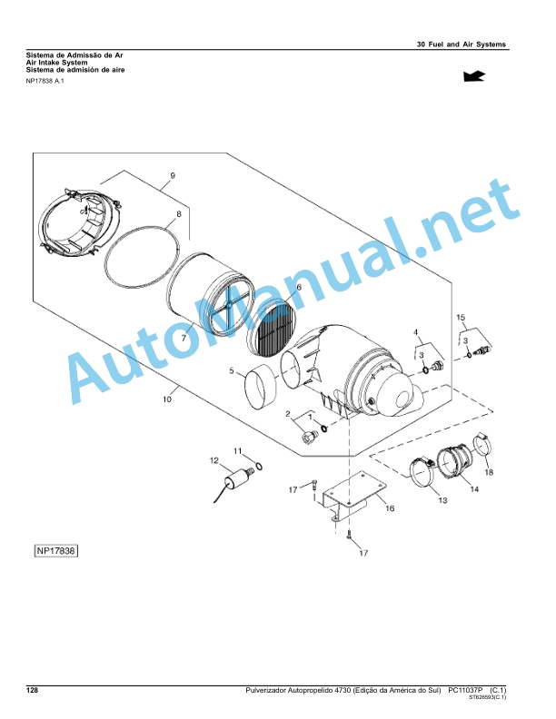 Alternative view of John Deere Self-propelled Sprayer 4730 Parts Catalog PC11037P March 2013 Portuguese