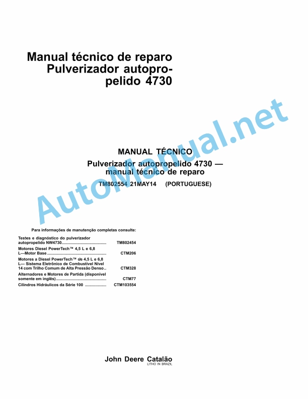 John Deere Self-propelled Sprayer 4730 Technical Manual TM802554 21MAY14 Portuguese