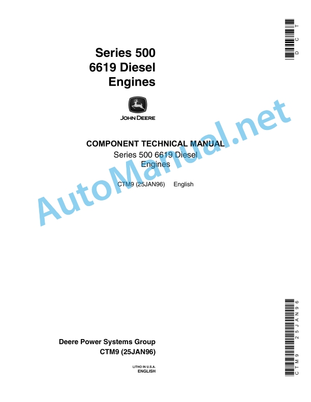 John Deere Series 500 6619 Diesel Engines Component Technical Manual CTM9 25JAN96