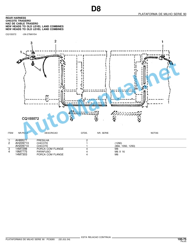 John Deere Series 90 Corn Platform Parts Catalog PC9285P 02-Jul-04 Portuguese 5 John Deere Series 90 Corn Platform Parts Catalog PC9285P 02-Jul-04 Portuguese - Image 5