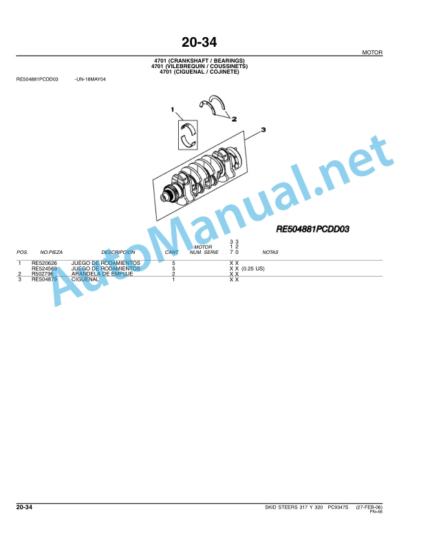 John Deere Skid Steers 317 and 320 Parts Catalog PC9347S April 2007 Spanish 2 John Deere Skid Steers 317 and 320 Parts Catalog PC9347S April 2007 Spanish - Image 2