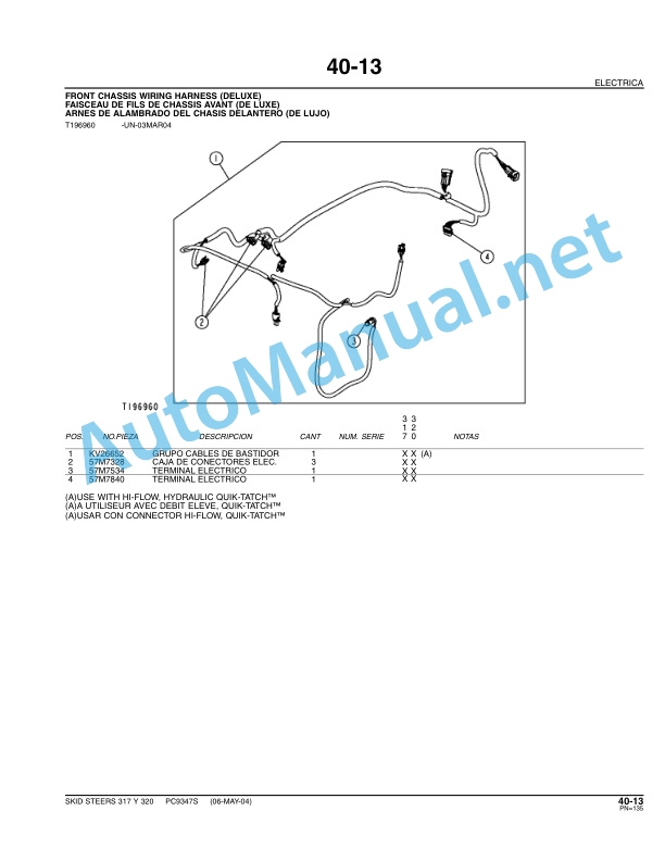 John Deere Skid Steers 317 and 320 Parts Catalog PC9347S April 2007 Spanish 3 John Deere Skid Steers 317 and 320 Parts Catalog PC9347S April 2007 Spanish - Image 3