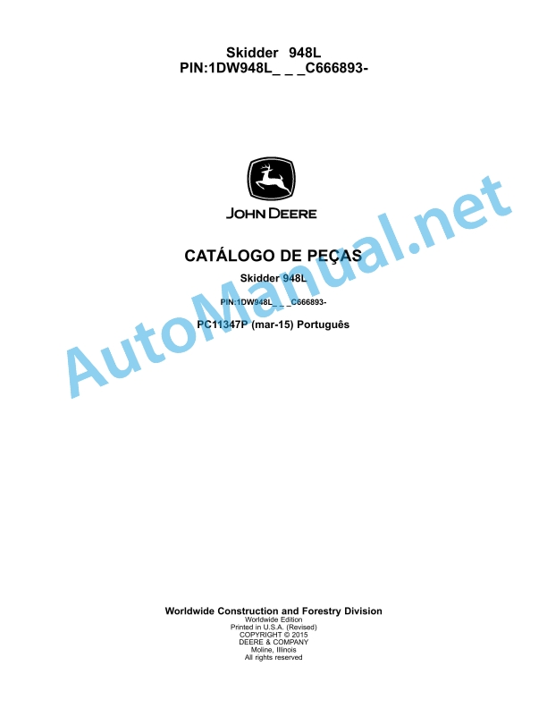 John Deere Skidder 948L Parts Catalog PC11347P Mar-15 Portuguese