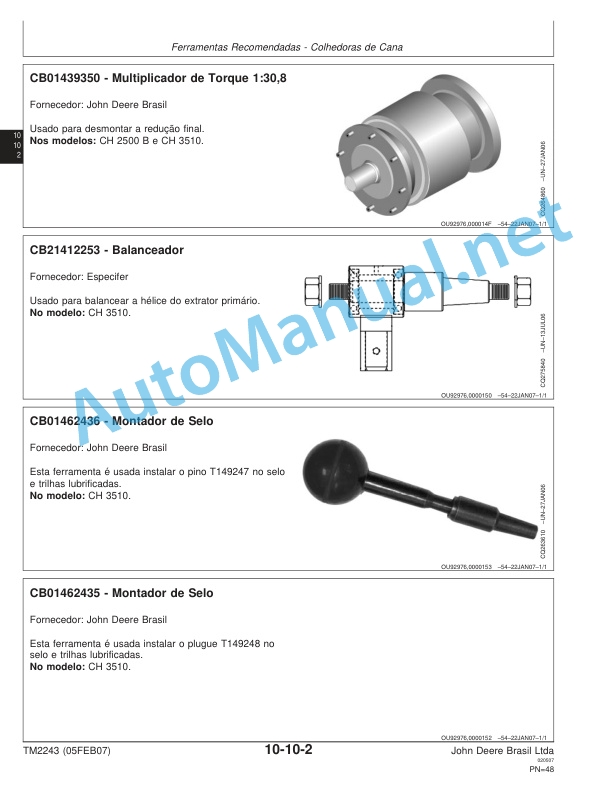 Alternative view of John Deere Special Tools Technical Manual TM2243 05FEB07 Portuguese