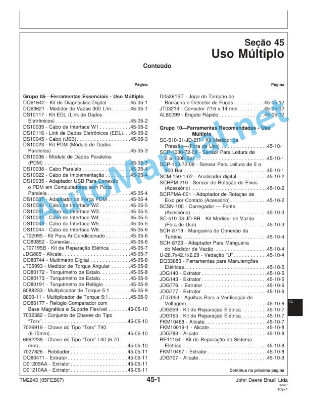 John Deere Special Tools Technical Manual TM2243 05FEB07 Portuguese 5 John Deere Special Tools Technical Manual TM2243 05FEB07 Portuguese - Image 5