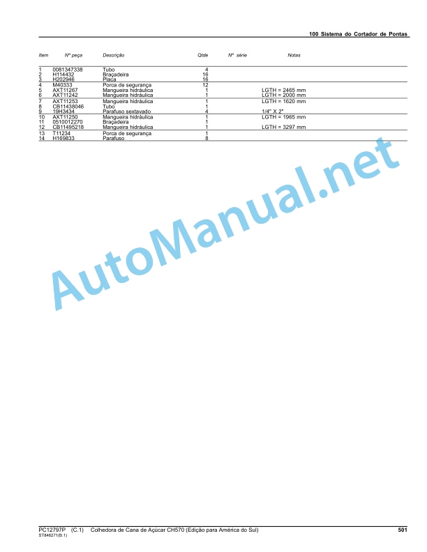 John Deere Sugar Cane Harvester CH570 (South America Edition) Parts Catalog PC12797P February 2016 Portuguese 4 John Deere Sugar Cane Harvester CH570 (South America Edition) Parts Catalog PC12797P February 2016 Portuguese-4