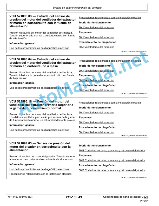 Alternative view of John Deere Sugarcane Harvester 3520 Technical Manual TM114463 March 2013 Spanish