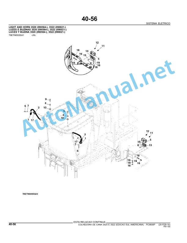 John Deere Sugarcane Harvester 3520,3522 Parts Catalog PC9808P 25-Feb-10 Portuguese 2 John Deere Sugarcane Harvester 3520,3522 Parts Catalog PC9808P 25-Feb-10 Portuguese - Image 2