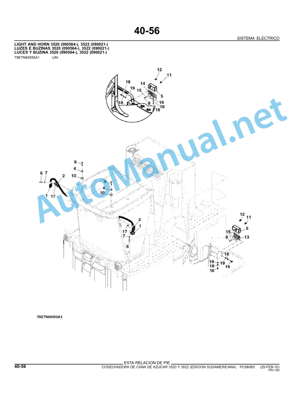 John Deere Sugarcane Harvester 3520,3522 Parts Catalog PC9808S Feb-10 Spanish 2 John Deere Sugarcane Harvester 3520,3522 Parts Catalog PC9808S Feb-10 Spanish - Image 2