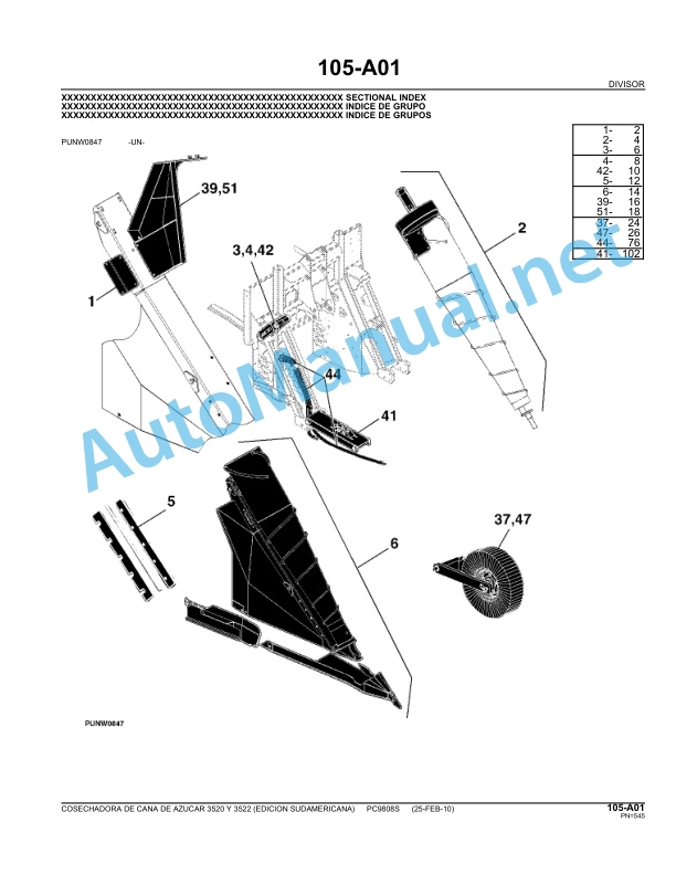 John Deere Sugarcane Harvester 3520,3522 Parts Catalog PC9808S Feb-10 Spanish 4 John Deere Sugarcane Harvester 3520,3522 Parts Catalog PC9808S Feb-10 Spanish - Image 4