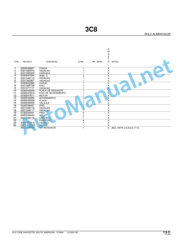 John Deere Sugarcane Harvester CH3510 Parts Catalog PC9604P 10MAI06 Portuguese 5 John Deere Sugarcane Harvester CH3510 Parts Catalog PC9604P 10MAI06 Portuguese - Image 5