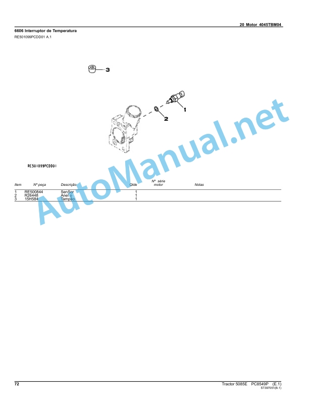 Alternative view of John Deere Tractor 5085E Parts Catalog PC8549P Apr-12 Portuguese