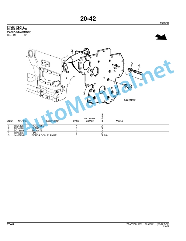 John Deere Tractor 5603 Parts Catalog PC9669P 06-APR-09 Portuguese 2 John Deere Tractor 5603 Parts Catalog PC9669P 06-APR-09 Portuguese - Image 2