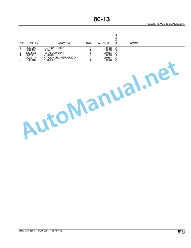 John Deere Tractor 5603 Parts Catalog PC9669P 06-APR-09 Portuguese 5 John Deere Tractor 5603 Parts Catalog PC9669P 06-APR-09 Portuguese - Image 5