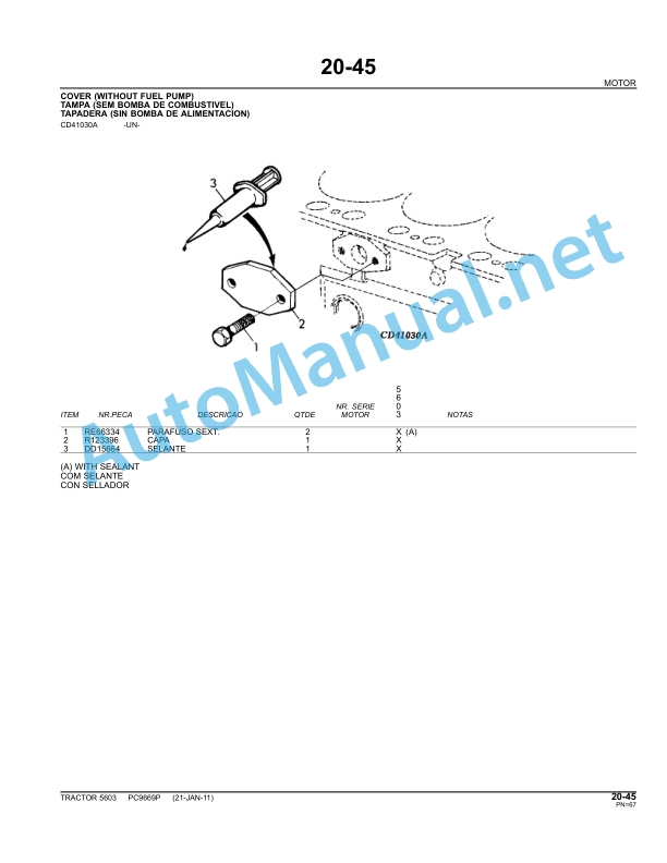 Alternative view of John Deere Tractor 5603 Parts Catalog PC9669P 21-JAN-11 Portuguese