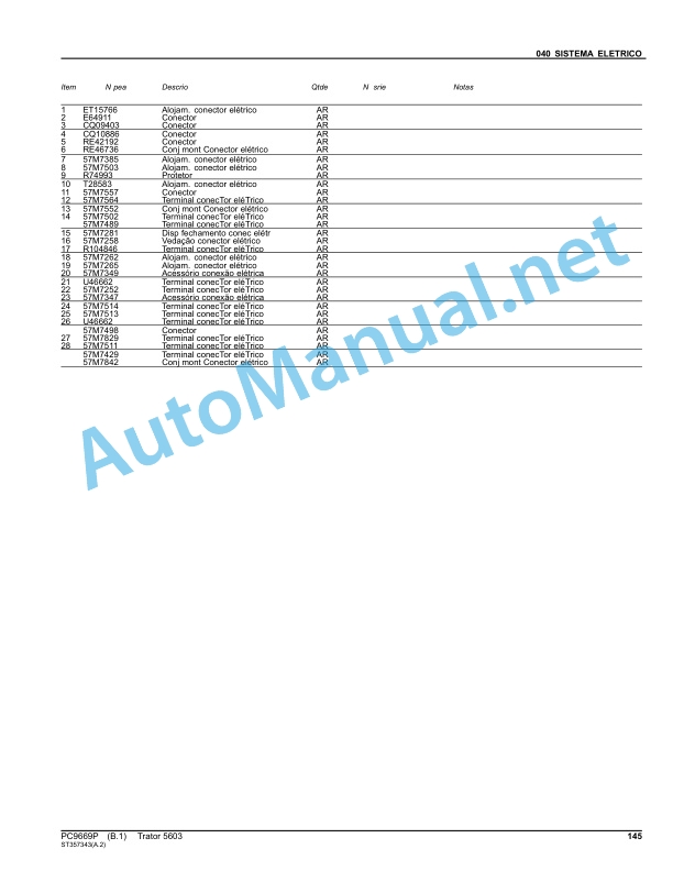 John Deere Tractor 5603 Parts Catalog PC9696P July 2012 Portuguese 3 John Deere Tractor 5603 Parts Catalog PC9696P July 2012 Portuguese - Image 3