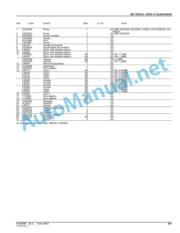John Deere Tractor 5603 Parts Catalog PC9696P July 2012 Portuguese 5 John Deere Tractor 5603 Parts Catalog PC9696P July 2012 Portuguese - Image 5