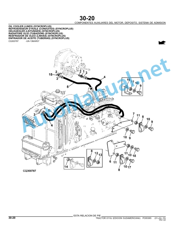 Alternative view of John Deere Tractor 6110J Parts Catalog PC85385 January 1st Spanish