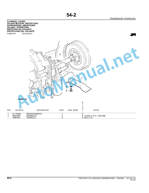John Deere Tractor 6110J Parts Catalog PC85385 January 1st Spanish 3 John Deere Tractor 6110J Parts Catalog PC85385 January 1st Spanish - Image 3