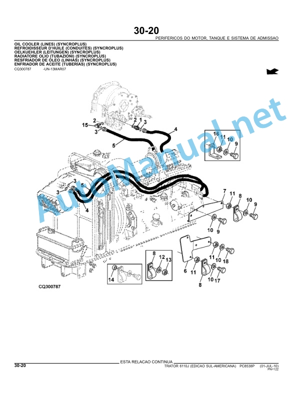 Alternative view of John Deere Tractor 6110J Parts Catalog PC8538P January 11, 2011 Portuguese