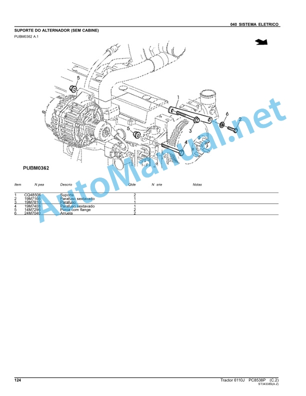 Alternative view of John Deere Tractor 6110J Parts Catalog PC8538P May 2012 Portuguese
