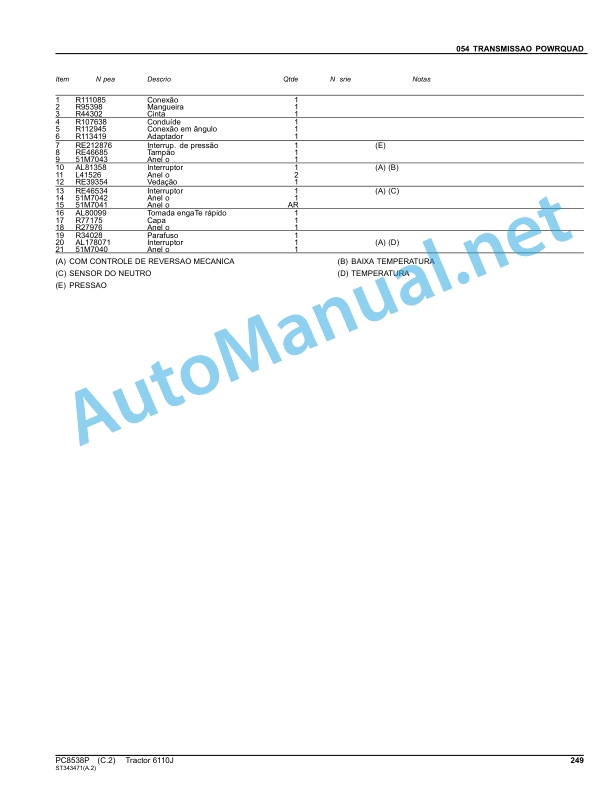 John Deere Tractor 6110J Parts Catalog PC8538P May 2012 Portuguese 3 John Deere Tractor 6110J Parts Catalog PC8538P May 2012 Portuguese - Image 3